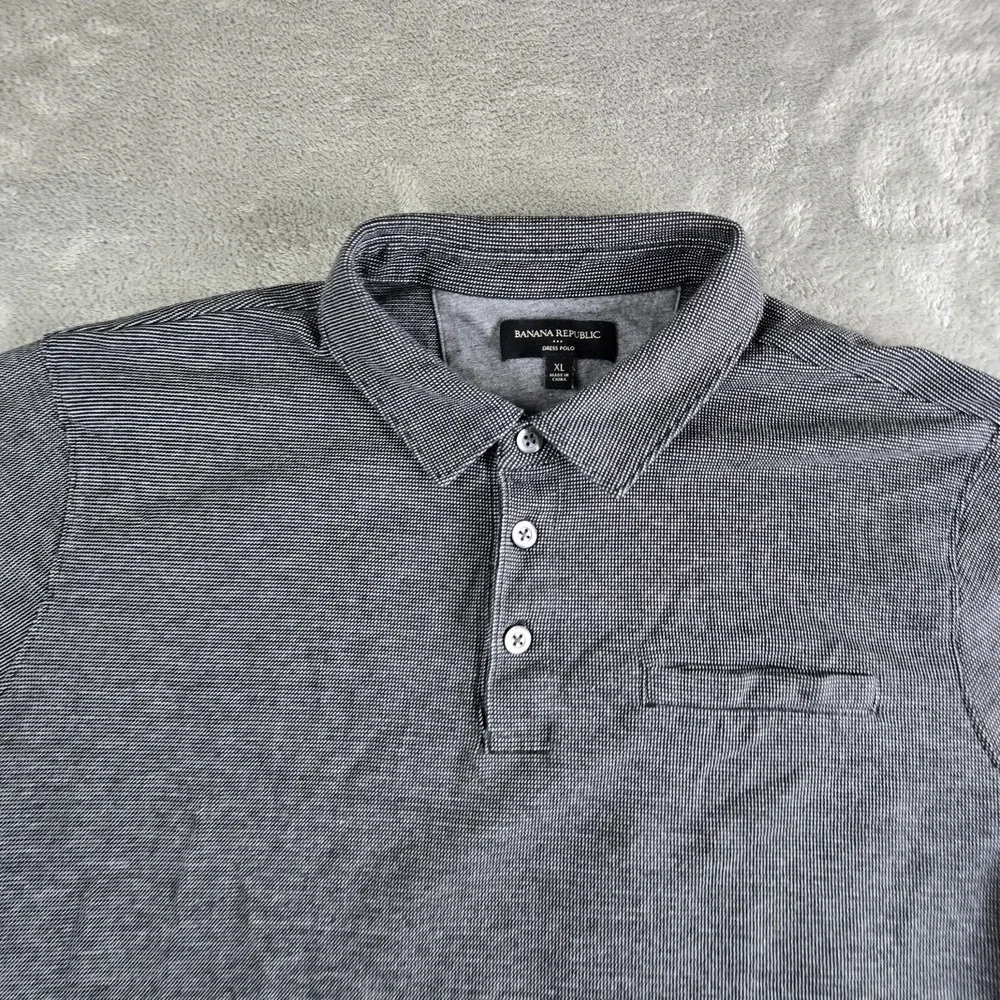 Banana Republic Dress Polo Shirt Mens XL Black Birdseye Short Sleeve Casual Work